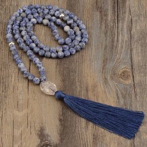 Blue Point Stone & White Quartz Mala Prayer Beads
